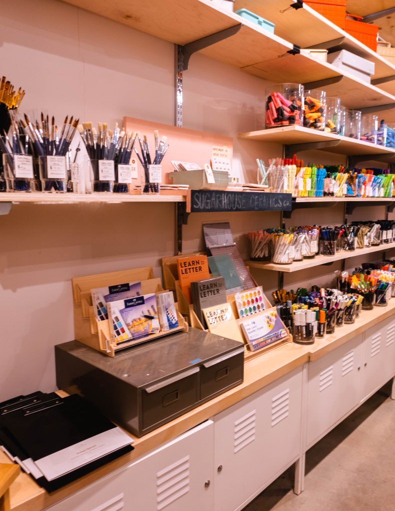 A wall of pens at Recess Shop