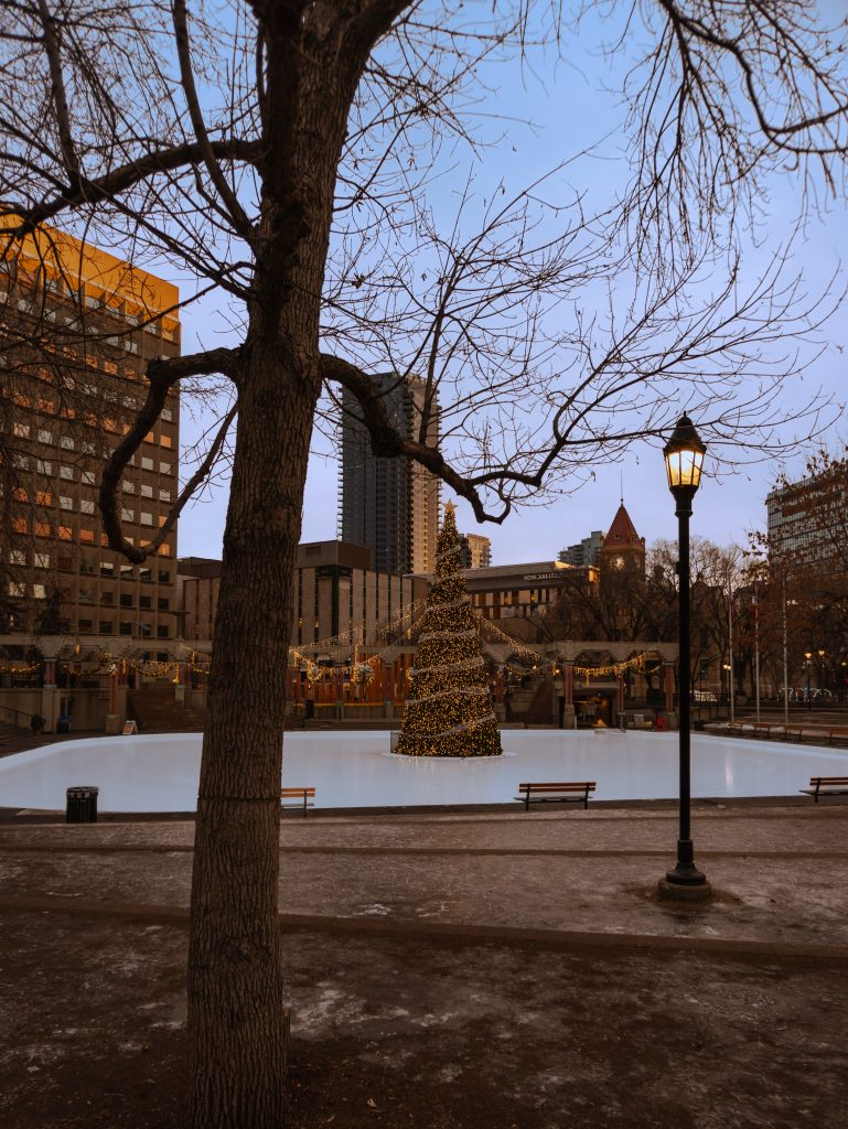 Calgary Olympic Plaza during the holidays 