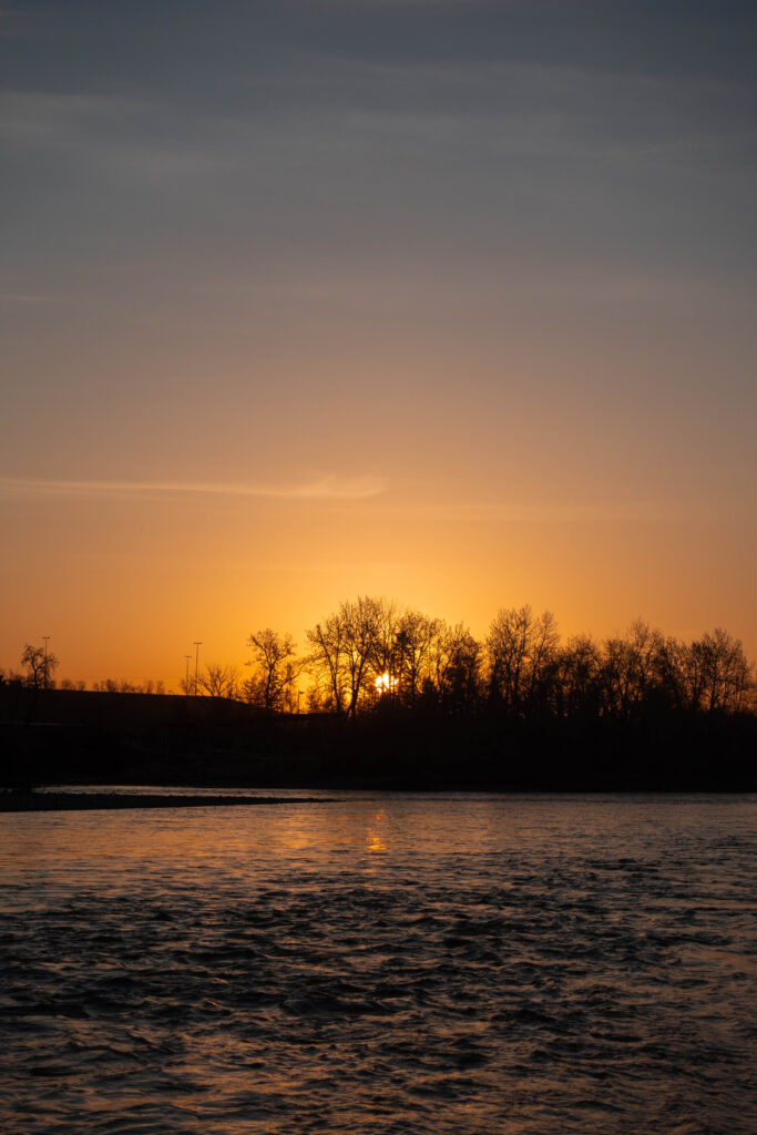 sunrise along the Bow River in Calgary Alberta 